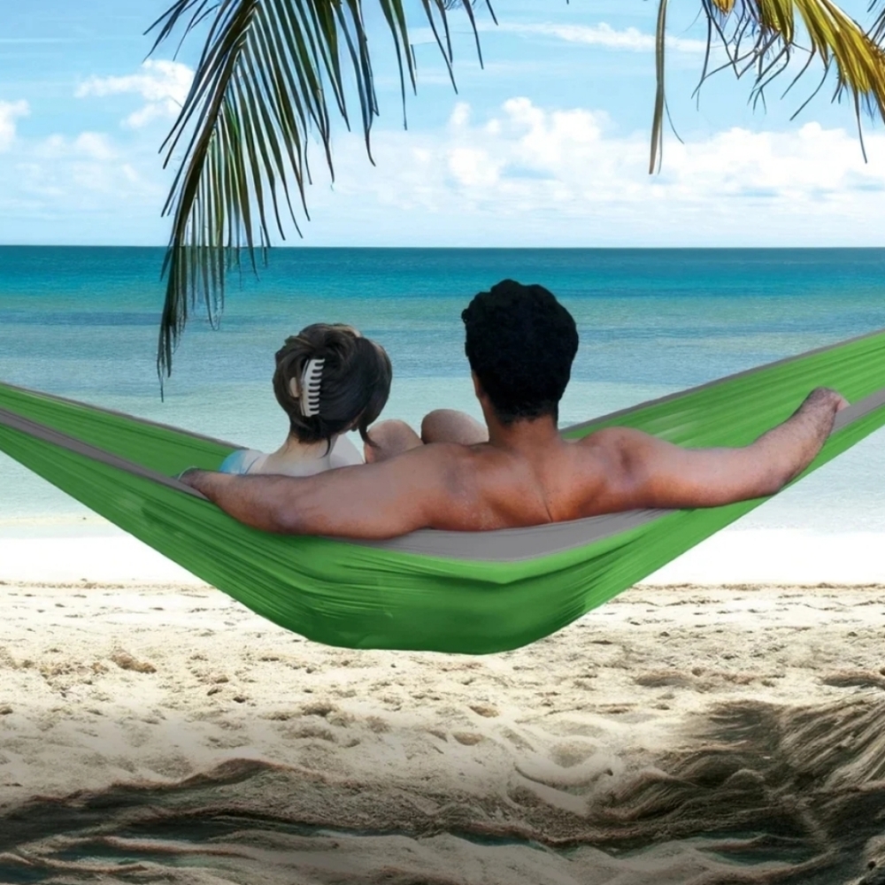 NEW Green Double Travel Hammock 2 Person Tropical Hiking Camping Lounge